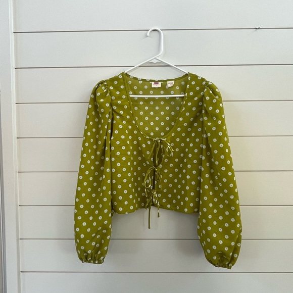 Levi's Green Puff Sleeve Crop Blouse - Picture 1 of 5